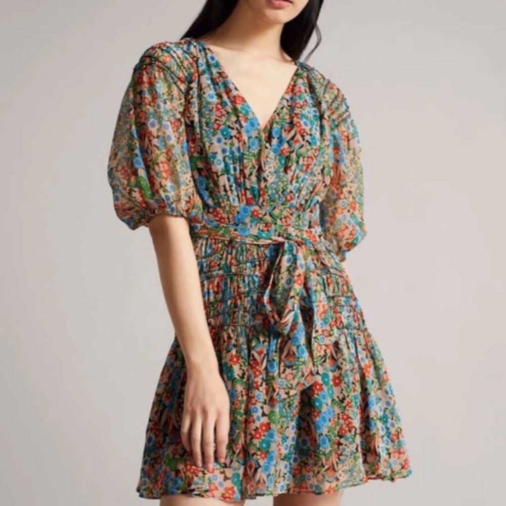 Ted Baker Tiania Smocked Panel Wrap Dress